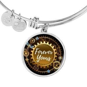 Forever Yours Personalized Engraved Silver Circle Bangle Bracelet Custom Name